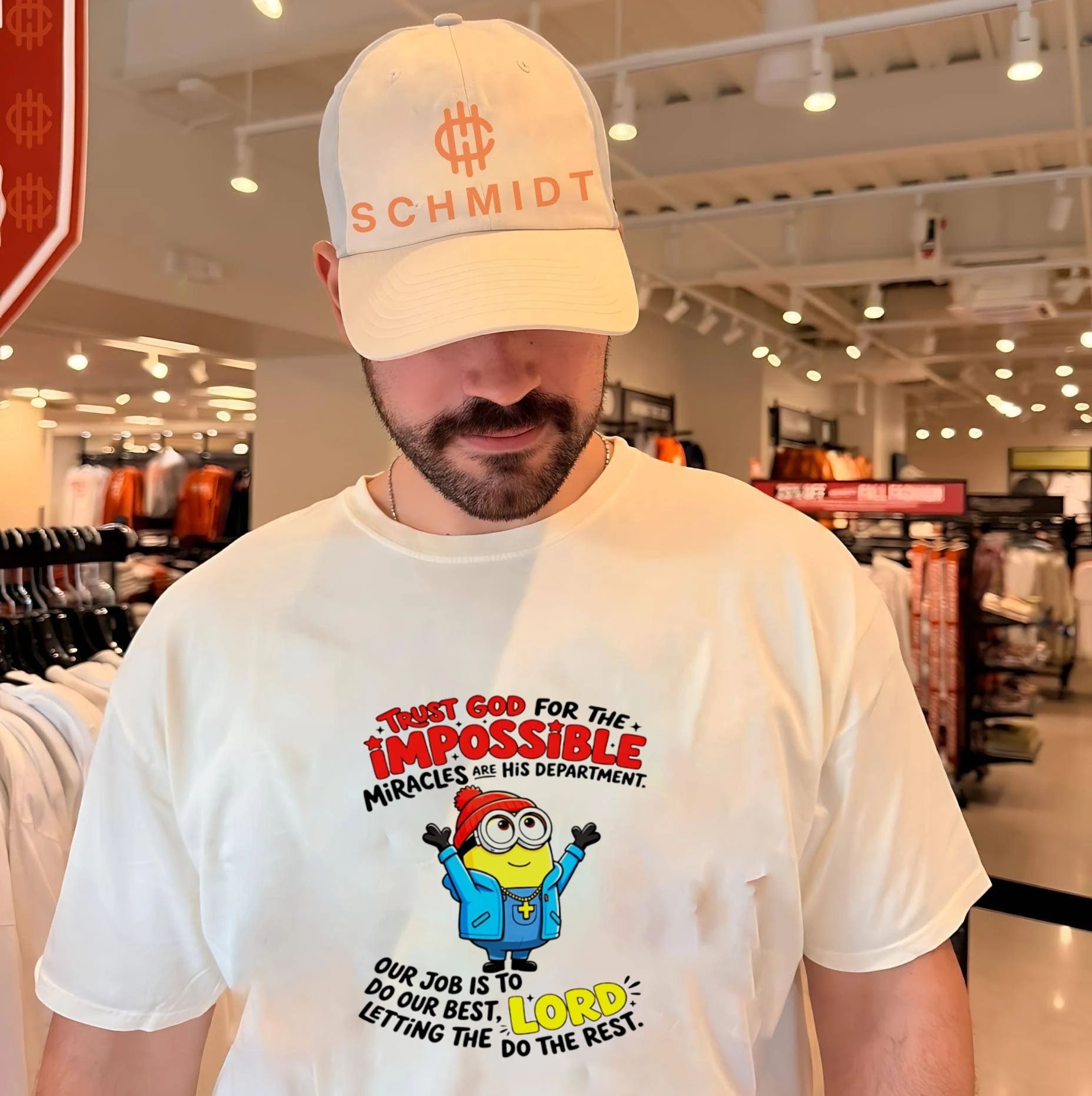 Trust god for the impossible miracles are his department Minion shirt