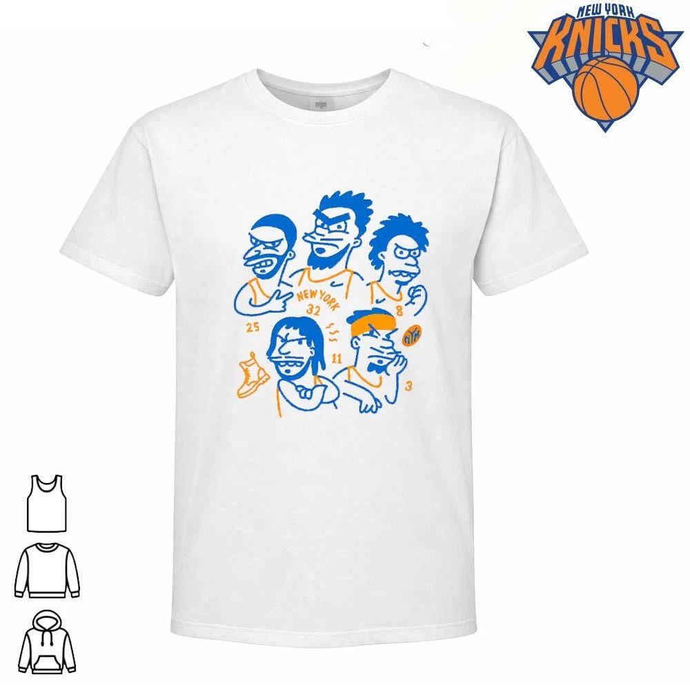 New York Knicks Players Cartoon Line Art Caricature White Graphic NBA Champs Shirt