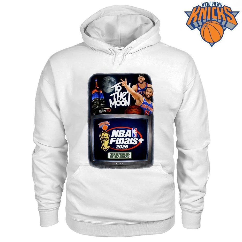 New York Knicks Jalen Brunson 11 Josh Hart To The Moon Retro TV Screen Empire State Building Graphic NBA Finals 2026 Shirt